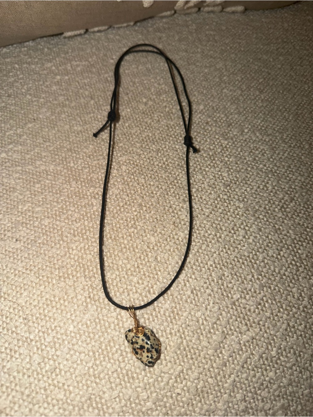 Dalmatian Jasper Pendant Necklace on Black Cord